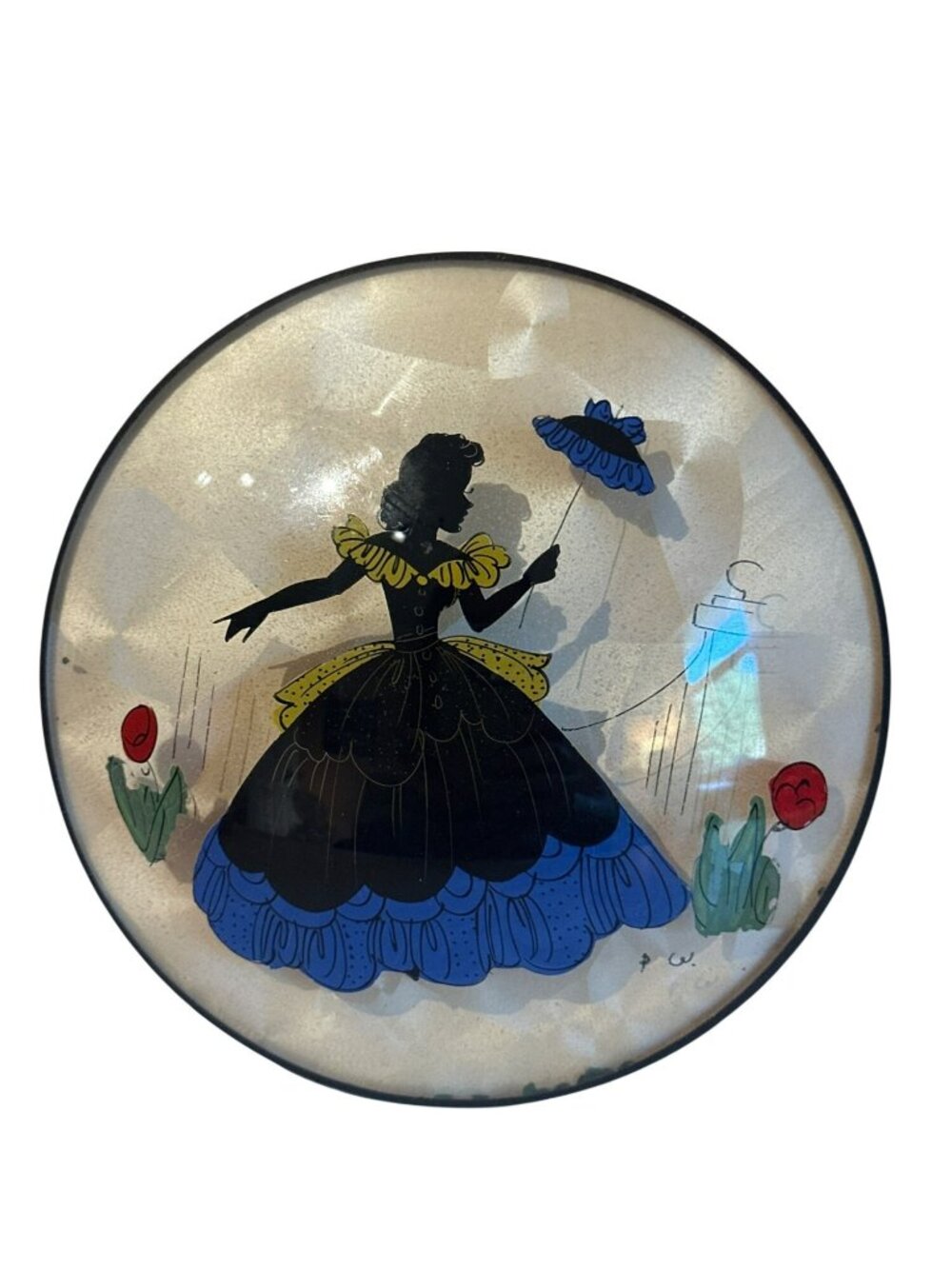 Vintage Peter Watsons Hand-Painted Convex Wall Plate Silhouette Woman Floral